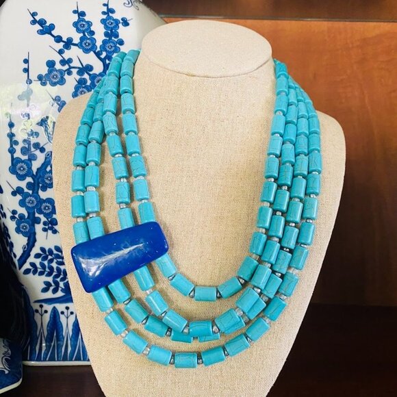 Chico's Turquoise Howlite & Lapis Lazuli Statement Necklace - Picture 1 of 3